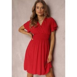 Bordowa Sukienka z Wiskozy Jadith. Czerwone sukienki damskie Renee, na lato, l, bez wzorów, z wiskozy, bez kołnierzyka, bez ramiączek, mini, kopertowe. Za 44.99 zł.