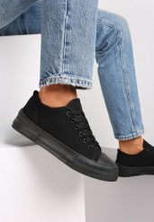 Czarne Trampki z Krótką Cholewką i Sznurowaniem Nonor. Czarne trampki i tenisówki damskie Renee, bez wzorów, bez zapięcia. Za 34.99 zł.