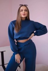 Komplet ocieplany z krótką bluzą jeansowy. Bluzy damskie KESI, l, bez wzorów, z bawełny, bez ramiączek, bez kaptura. Za 317.83 zł.