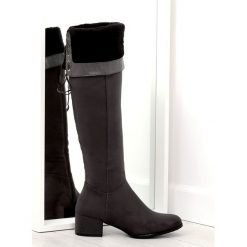 Muszkieterki na obcasie szare BH129-HB Grey. Szare kozaki damskie ButyModne, bez wzorów, z futra, bez obcasa, na obcasie, bez zapięcia. W wyprzedaży za 139.00 zł.