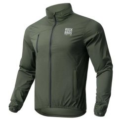Kurtka z kapturem odblaskowa z kieszeniami na rower. Zielone kurtki męskie ROCKBROS, l, bez wzorów, z materiału, z kapturem. Za 429.99 zł.