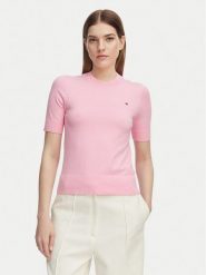 Tommy Hilfiger Sweter WW0WW49705 Różowy jasny Slim Fit. Czerwone swetry nierozpinane damskie Tommy Hilfiger, xs, bez wzorów, z bawełny, bez kołnierzyka, bez ramiączek. Za 369.99 zł.