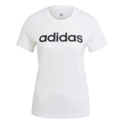 T-shirt damski z logo adidas Essentials. Białe t-shirty damskie Adidas, xs, bez wzorów, z bawełny, klasyczne, bez kołnierzyka, bez ramiączek. Za 69.09 zł.