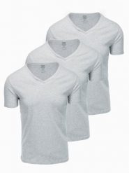 Zestaw koszulek bawełnianych V-NECK 3-pak - szary melanż V10 - Rozmiar: XXL. Szare t-shirty męskie Ombre Clothing, m, z aplikacjami, z bawełny, bez kołnierzyka, bez ramiączek. W wyprzedaży za 82.49 zł.