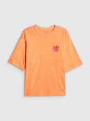 4F T-shirt boxy z nadrukiem damski - pomarańczowy M. Brązowe t-shirty damskie 4F, m, bez wzorów, z bawełny, bez kołnierzyka, bez ramiączek. Za 69.99 zł.