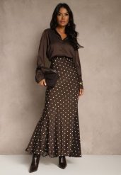 Brązowa Spódnica High Waist w Kropki o Trapezowym Kroju Ravea. Brązowe spódnice damskie Renee, do pracy, l, bez wzorów, biznesowe, z podwyższonym stanem, maxi, trapezowe. Za 109.99 zł.