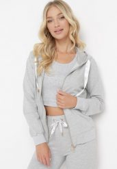 Szara Bluza Rozsuwana z Kapturem Ecula. Szare bluzy damskie Born2be, s, bez wzorów, bez ramiączek, z kapturem. Za 79.99 zł.