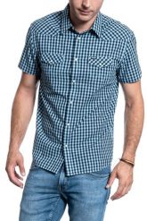 KOSZULA MĘSKA WRANGLER SS WESTERN SHIRT PARISIAN BLUE W5J04MX96 112130144. Niebieskie koszule męskie Wrangler, m, bez wzorów, bez kołnierzyka, bez ramiączek. Za 129.99 zł.