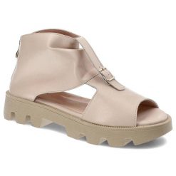 Beżowe Sandały Lamanti Modne Skórzane Buty. Brązowe kozaki damskie LAMANTI, bez wzorów, ze skóry, bez obcasa, na platformie, bez zapięcia. Za 289.00 zł.