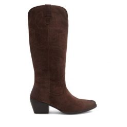 Kozaki Lasocki. Brązowe kozaki damskie Lasocki, bez wzorów, bez obcasa, na słupku, bez zapięcia. Za 369.99 zł.