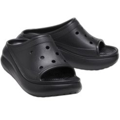 Klapki Crocs Crush Slide 208731-001 czarne. Czarne klapki damskie bez wzorów, z materiału, casualowe, bez obcasa, bez zapięcia. Za 345.55 zł.
