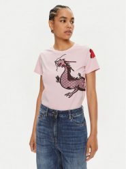 Pinko T-Shirt Quentin 100535 A1QT Różowy Regular Fit. Czerwone t-shirty damskie Pinko, xs, bez wzorów, z bawełny, bez kołnierzyka, bez ramiączek. Za 589.99 zł.