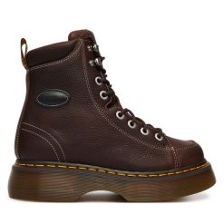 Trzewiki Dr. Martens. Brązowe botki damskie Dr. Martens, bez wzorów, bez obcasa, na płaskiej podeszwie, bez zapięcia. Za 899.99 zł.