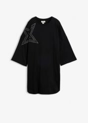 Długi T-shirt oversize z czystej bawełny organicznej. Czarne t-shirty damskie bonprix, z aplikacjami, z bawełny, bez kołnierzyka, bez ramiączek. Za 84.99 zł.