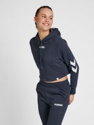 Damska bluza z kapturem crop top Hummel hmlLEGACY. Niebieskie bluzy damskie Hummel, s, bez wzorów, z bawełny, eleganckie, bez ramiączek, z kapturem. Za 219.50 zł.