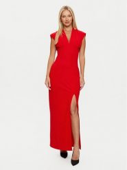 Haveone Sukienka wieczorowa AVS-M085 Czerwony Regular Fit. Czerwone sukienki damskie Haveone, l, bez wzorów, z syntetyku, wizytowe, bez kołnierzyka, bez ramiączek. Za 269.99 zł.