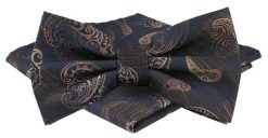Mucha Męska w Zestawie z Poszetką - Alties - Jasnobrązowy Wzór Paisley. Krawaty i muchy Alties, bez wzorów, eleganckie. Za 65.00 zł.