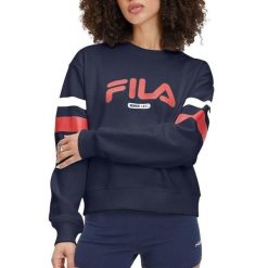 Bluza damska turystyczna Fila Latur Graphic Crew Sweat granatowa. Niebieskie bluzy damskie Fila, xl, bez wzorów, z bawełny, sportowe, bez ramiączek, bez kaptura. Za 299.00 zł.