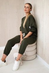 Komplet z wiskozy bluza + spodnie khaki. Brązowe bluzy damskie Kesi Włoski, l, bez wzorów, z dresówki, eleganckie, bez ramiączek, bez kaptura. Za 342.93 zł.