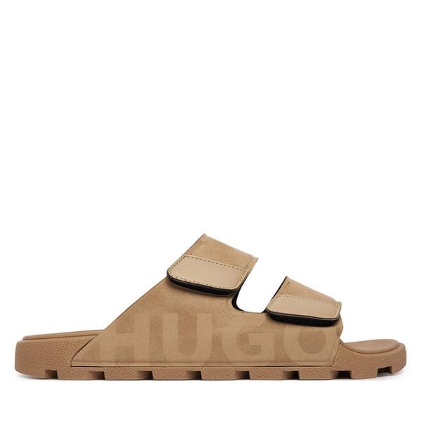 Klapki HUGO. Brązowe klapki męskie Hugo, bez wzorów, bez zapięcia. Za 249.99 zł.