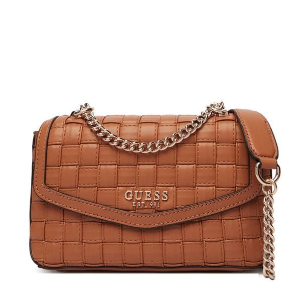 Torebka Guess. Brązowe listonoszki damskie Guess, z aplikacjami, bez dodatków. Za 679.99 zł.