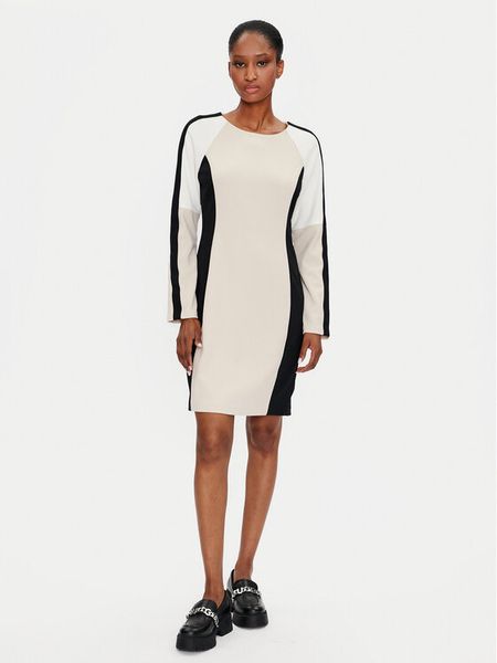 DKNY Sukienka codzienna DD4E1B89 Beżowy Regular Fit. Brązowe sukienki damskie DKNY, na co dzień, bez wzorów, z syntetyku, bez kołnierzyka, bez ramiączek, proste. Za 379.99 zł.