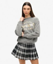 Bluza turystyczna damska Superdry Luxe Metallic. Szare bluzy damskie Superdry, m, bez wzorów, z bawełny, bez ramiączek, bez kaptura. Za 198.49 zł.