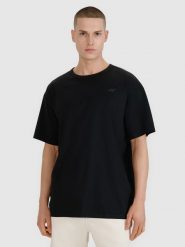 4F T-shirt oversize gładki męski - czarny S. Czarne t-shirty męskie 4F, m, bez wzorów, z bawełny, bez kołnierzyka, bez ramiączek. Za 79.99 zł.
