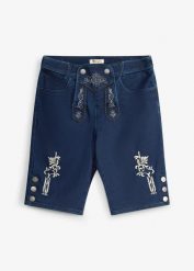 Bermudy w ludowym stylu z denimu dresowego z gumką w pasie. Niebieskie jeansy męskie bonprix, z denimu. Za 179.99 zł.