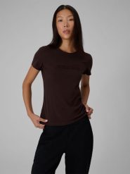 4F T-shirt slim z nadrukiem damski - brązowy XS. Brązowe t-shirty damskie 4F, m, bez wzorów, z bawełny, bez kołnierzyka, bez ramiączek. Za 59.99 zł.