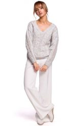 Sweter z Dekoltem w Serek - Szary. Szare swetry nierozpinane damskie MOE, l, bez wzorów, z materiału, bez kołnierzyka, bez ramiączek. Za 209.90 zł.
