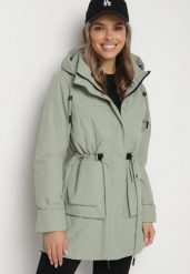 Jasnozielona Pikowana Kurtka Parka z Odpinanym Kapturem na Suwak Ściągana w Talii Ericeas. Zielone kurtki damskie Born2be, l, bez wzorów, z jeansu. Za 309.99 zł.