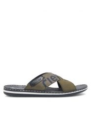 Rieker Klapki 21098-54 Khaki. Brązowe klapki męskie Rieker, bez wzorów, ze skóry, bez zapięcia. Za 229.99 zł.