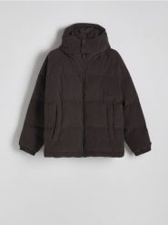 Sztruksowa kurtka z kapturem. - ciemnobrązowy. Brązowe kurtki męskie Reserved, l, bez wzorów, ze sztruksu, z kapturem. W wyprzedaży za 99.99 zł.