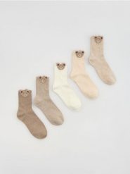 Skarpetki 5 pack - beżowy. Brązowe skarpetki damskie Reserved, bez wzorów. Za 49.99 zł.