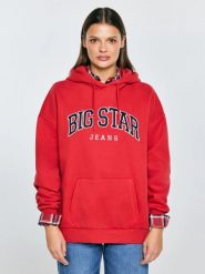 Bluza damska z kapturem z logo BIG STAR czerwona Rubialssa 603. Czerwone bluzy damskie BIG STAR, l, z aplikacjami, z dzianiny, retro, bez ramiączek, z kapturem. Za 249.99 zł.