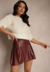 Bordowa Spódnica z Bawełną High Waist z Imitacji Skóry z Napami Tillaria. Czerwone spódnice damskie Renee, na spotkanie biznesowe, m, bez wzorów, z bawełny, eleganckie, z podwyższonym stanem, mini. Za 99.99 zł.