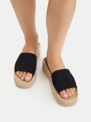 Calvin Klein Klapki Ebeth HW0HW02894 Czarny. Czarne klapki damskie Calvin Klein, bez wzorów, z materiału, bez obcasa, bez zapięcia. Za 224.99 zł.