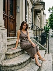 Sweter na ramiączkach basic - brązowy. Brązowe swetry nierozpinane damskie Sinsay, l, bez wzorów, bez kołnierzyka, bez ramiączek. Za 25.99 zł.