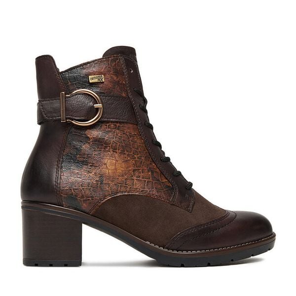 Trzewiki Remonte. Brązowe botki damskie Remonte, bez wzorów, bez obcasa, na słupku, bez zapięcia. Za 379.99 zł.