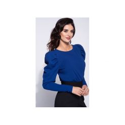 Niebieska bluzka damska z bufiastym rękawem. Niebieskie bluzki damskie Bien fashion, s, bez wzorów, z tkaniny, eleganckie, bez kołnierzyka, bez ramiączek. Za 119.00 zł.