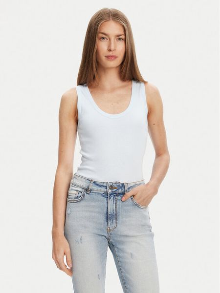 United Colors Of Benetton Top 3GA2DH010 Błękitny Slim Fit. Niebieskie topy damskie United Colors Of Benetton, xs, bez wzorów, z bawełny, bez kołnierzyka, bez ramiączek. Za 39.99 zł.