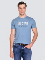 Koszulka męska o klasycznym kroju niebieska Bruno 400. Niebieskie t-shirty męskie BIG STAR, l, bez wzorów, z bawełny, bez kołnierzyka, bez ramiączek. Za 99.99 zł.
