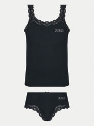 Guess Piżama O5RG04 KBBU1 Czarny Regular Fit. Czarne piżamy damskie Guess, z aplikacjami, z bawełny, bez ramiączek. Za 169.99 zł.