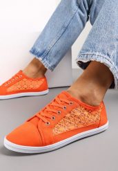 Pomarańczowe Tenisówki z Ażurowymi Wstawkami Po Bokach Salessa. Brązowe trampki i tenisówki damskie Renee, w ażurowe wzory, z jeansu, bez zapięcia. Za 44.99 zł.