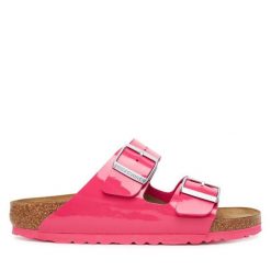 Klapki Birkenstock. Czerwone klapki damskie Birkenstock, bez wzorów, bez obcasa, bez zapięcia. Za 359.99 zł.