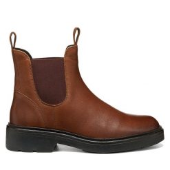 Sztyblety Geox. Brązowe botki damskie Geox, bez wzorów, bez obcasa, na płaskiej podeszwie, bez zapięcia. Za 499.99 zł.
