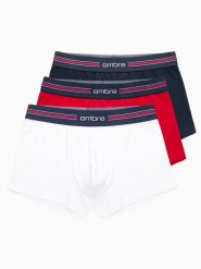 Klasyczne dopasowane męskie bokserki z gumką w paski – 3 pak mix OM-UNBO-0109 - XXL. Białe bokserki męskie Ombre Clothing, bez wzorów, z bawełny. W wyprzedaży za 39.99 zł.