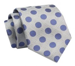 Krawat - ALTIES - Stalowy w Niebieskie Grochy. Niebieskie krawaty i muchy Alties, bez wzorów, z tkaniny, eleganckie. Za 49.00 zł.