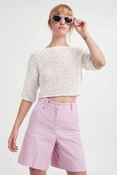 Sweter damski ażurowy Celebre MARELLA MONOCHROME. Swetry nierozpinane damskie Marella, l, w ażurowe wzory, bez kołnierzyka, bez ramiączek. W wyprzedaży za 603.85 zł.